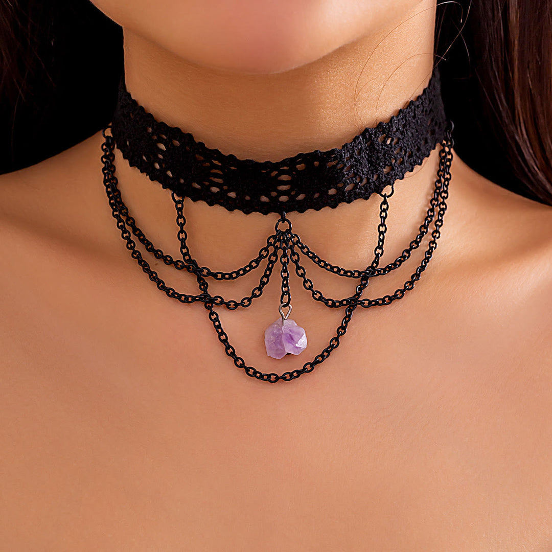 Olivenorma Amethyst Halloween Gothic Lace Choker Necklace - image 1