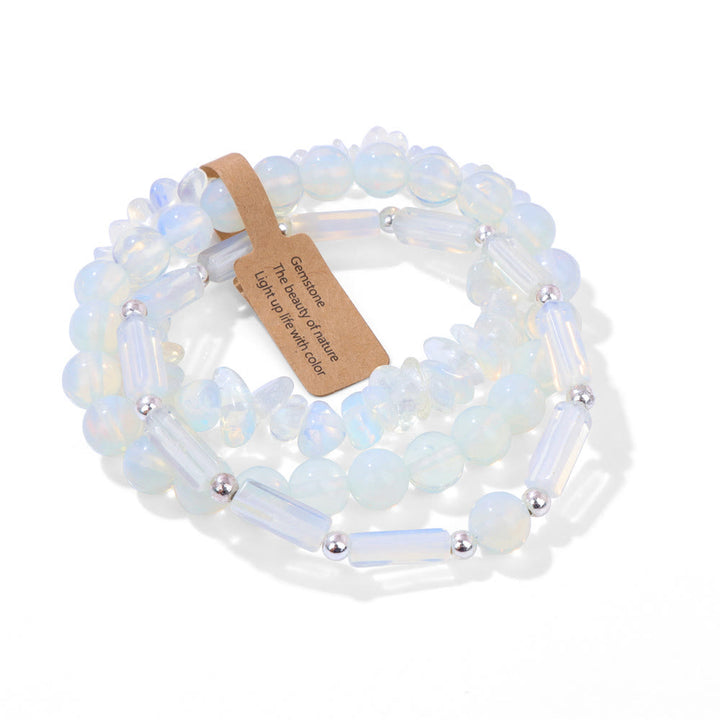 Olivenorma Natural Stone Irregular Three Layer Bracelet Set - Opalite - image 24