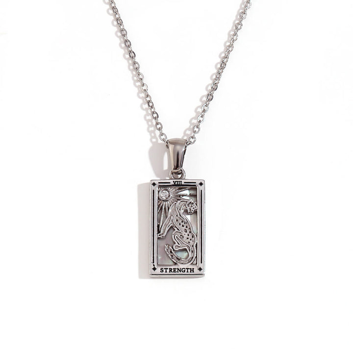 Olivenorma Stainless Steel 18k Gold Plated Tarot Card Necklace - STRENGTH - Silver - image 4
