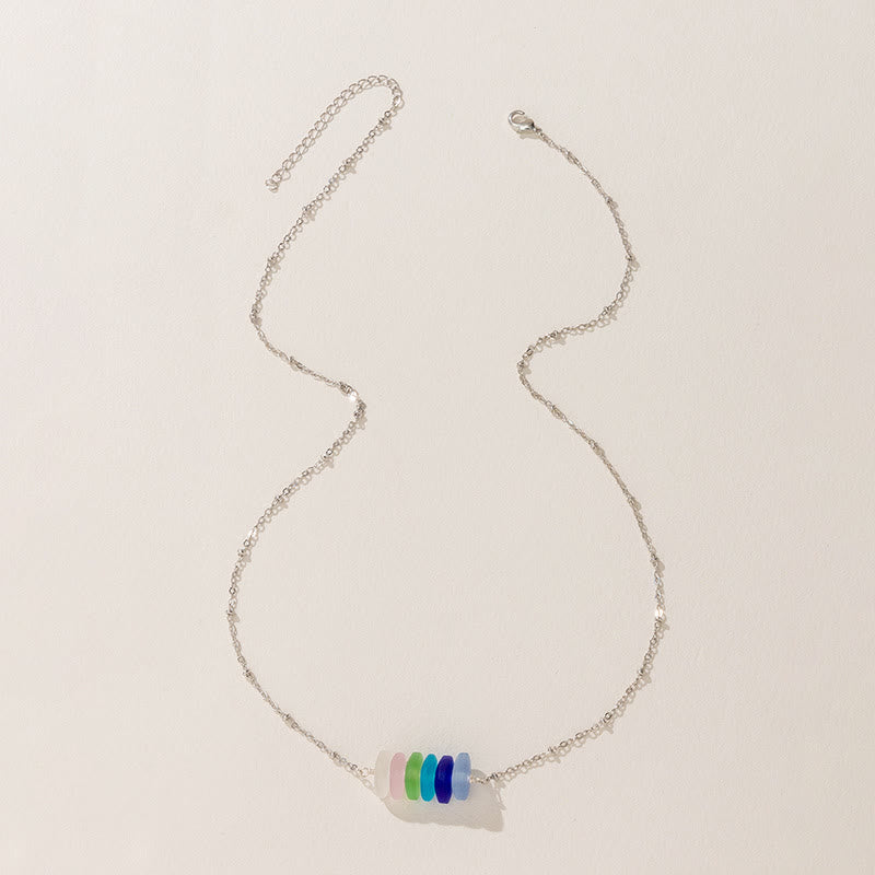 Olivenorma Colorful Sea Glass Geometric Design Necklace - image 3