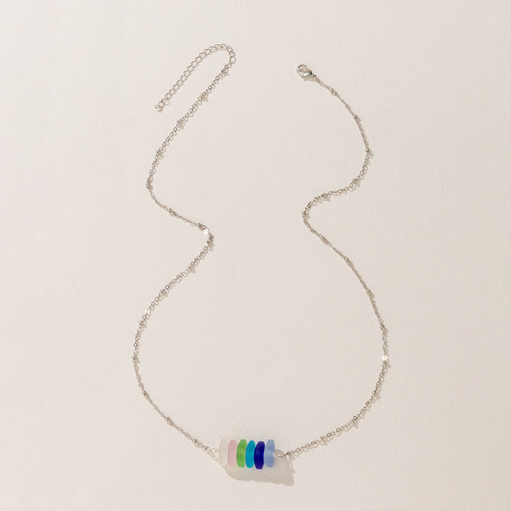 Olivenorma Colorful Sea Glass Geometric Design Necklace - image 3
