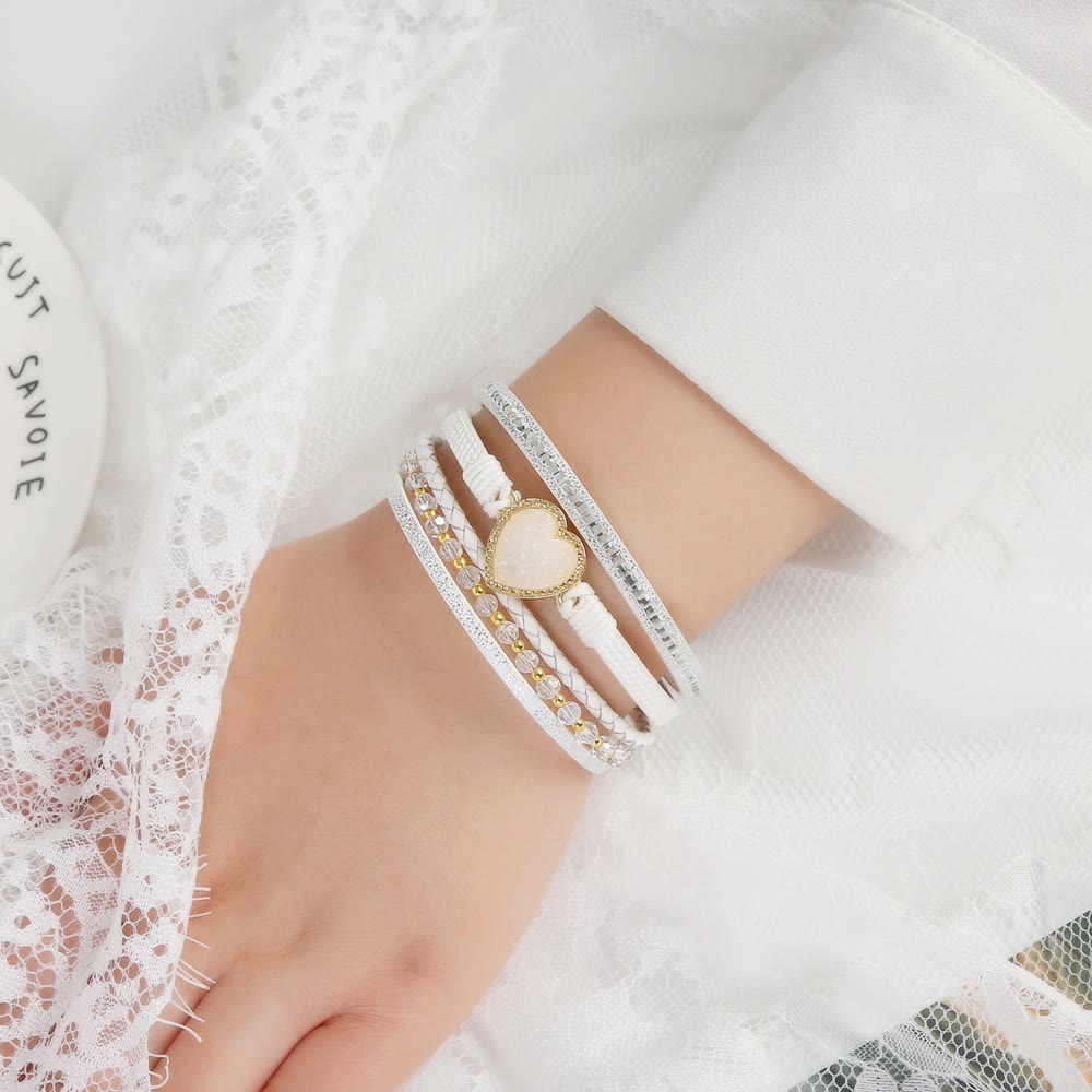 Olivenorma Heart Shape Cluster Multilayer Braided Leather Bracelet - image 1