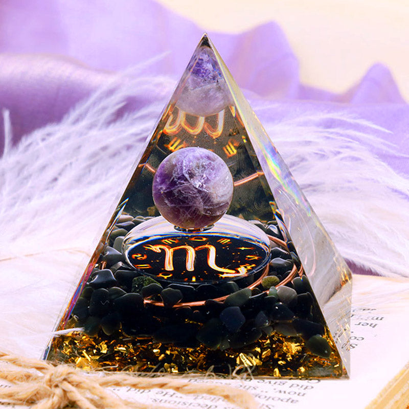 Olivenorma Amethyst Sphere With Obsidian Zodiac Scorpio Orgone Pyramid - image 2