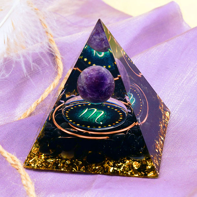 Olivenorma Amethyst Sphere With Obsidian Zodiac Scorpio Orgone Pyramid - image 3