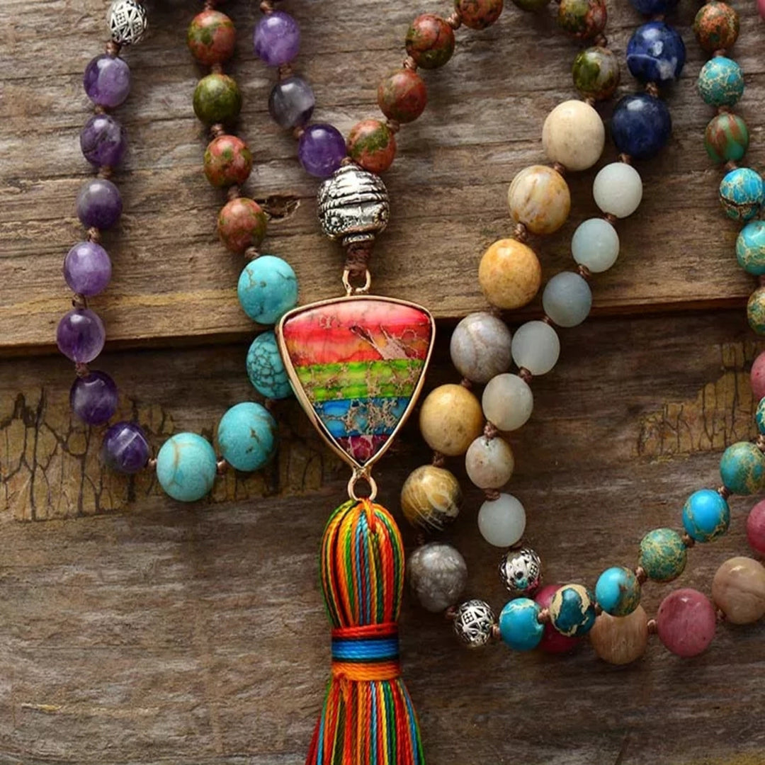 Olivenorma Gorgeous Natural Stones Chakra Triangle Pendant Mala Necklace - image 4