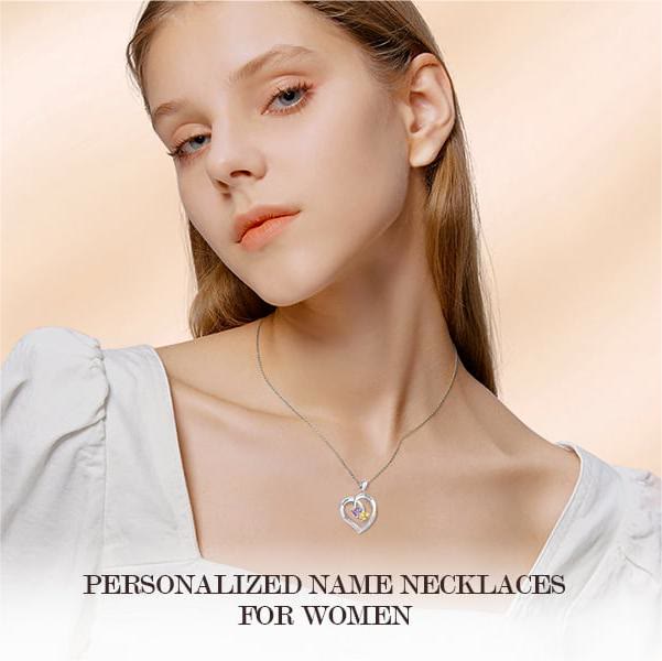 Olivenorma Custom Heart Promise 2 Birthstones Name Engaving Necklace - image 3