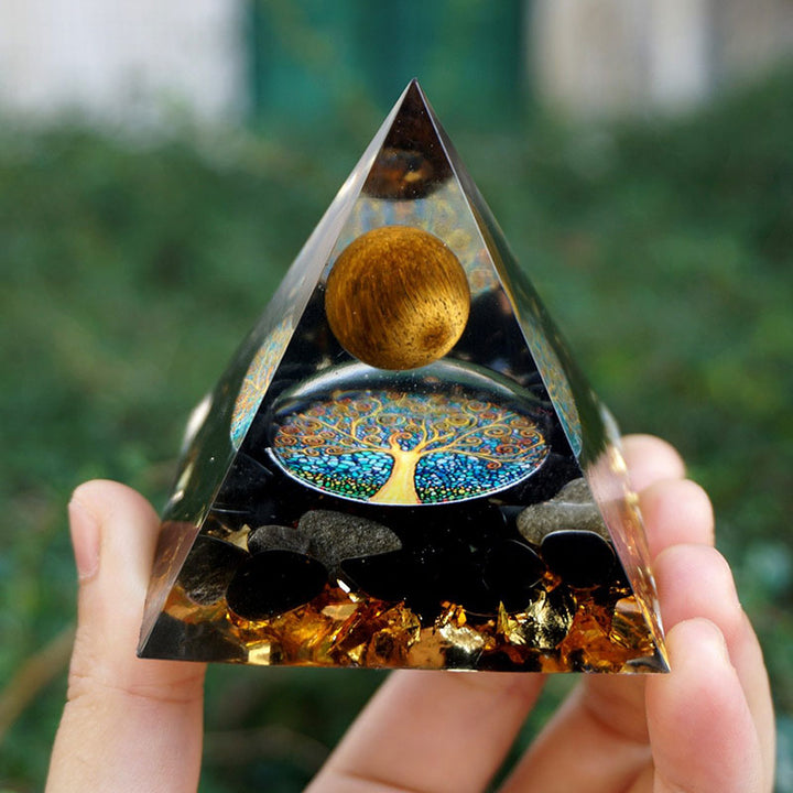 Olivenorma Tiger Eye Sphere & Obsidian Protection Orgone Pyramid - 10*10cm - YES PLEASE $8 - image 0