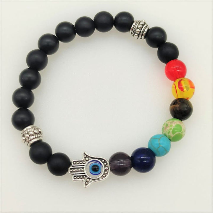 Olivenorma Colorful Chakra Evil Eye Hamsa Beaded Bracelet - black-tourmaline-stone - image 12