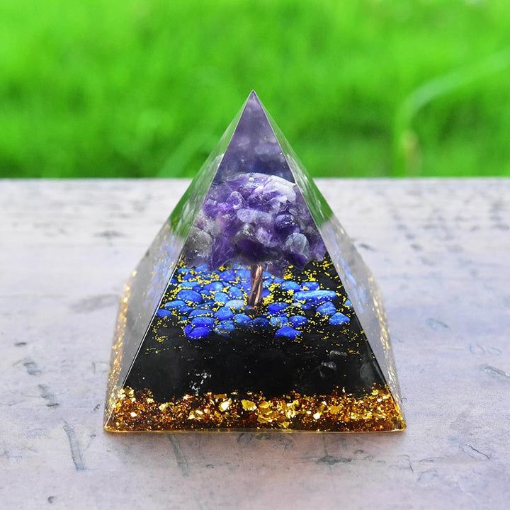 Olivenorma Amethyst Obsidian Lapis Lazuli Tree Of Life Orgone Pyramid - image 3