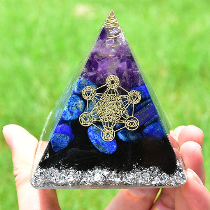 Olivenorma Amethyst Lapis Lazuli Black Tourmaline Metatron's Cube Symbol Orgone Pyramid - 10*10cm - YES PLEASE $8 - image 0