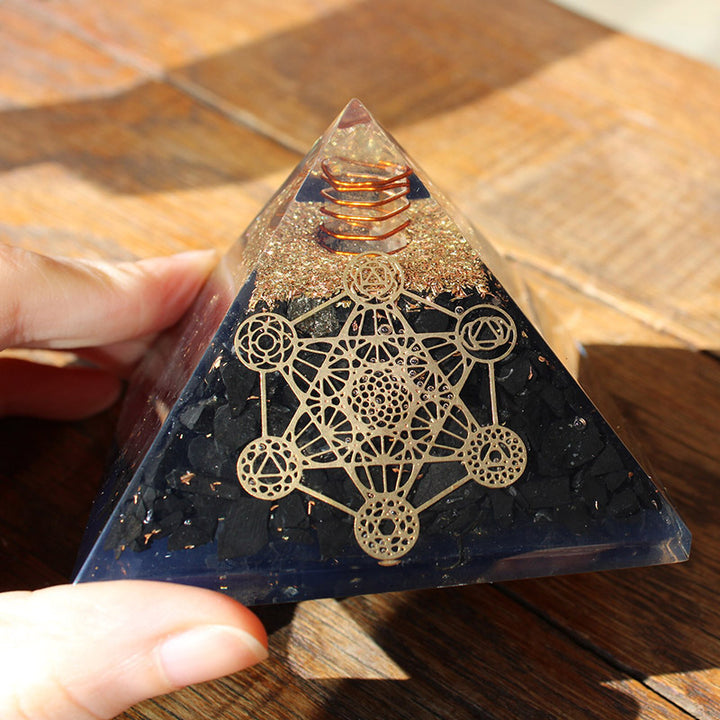 Olivenorma Black Tourmaline Metatron's Cube Protection Orgone Pyramid - Clear Crystal&Black Tourmaline - YES PLEASE $8 - image 0