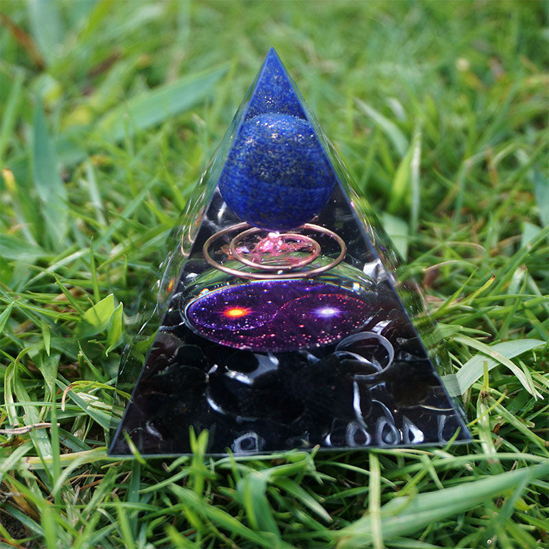 Olivenorma Lapis Lazuli Sphere With Obsidian Orgone Pyramid - image 2