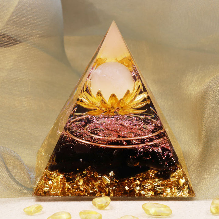 Olivenorma Clear Crystal Obsidia Lotus Symbol Orgone Pyramid - image 2