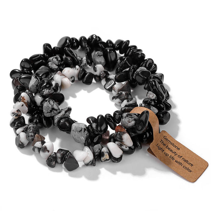 Olivenorma Natural Irregular Crystal Gravel Three Layer Bracelet - Snowflake Obsidian&Obsidian - image 45