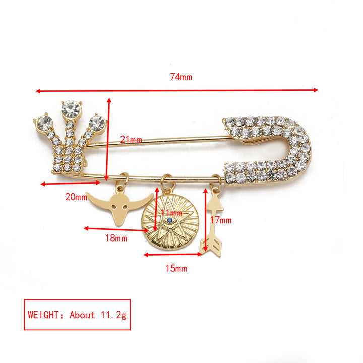 Olivenorma White Zircon Evil Eye Heart Brooch - Horns & Swords - image 28