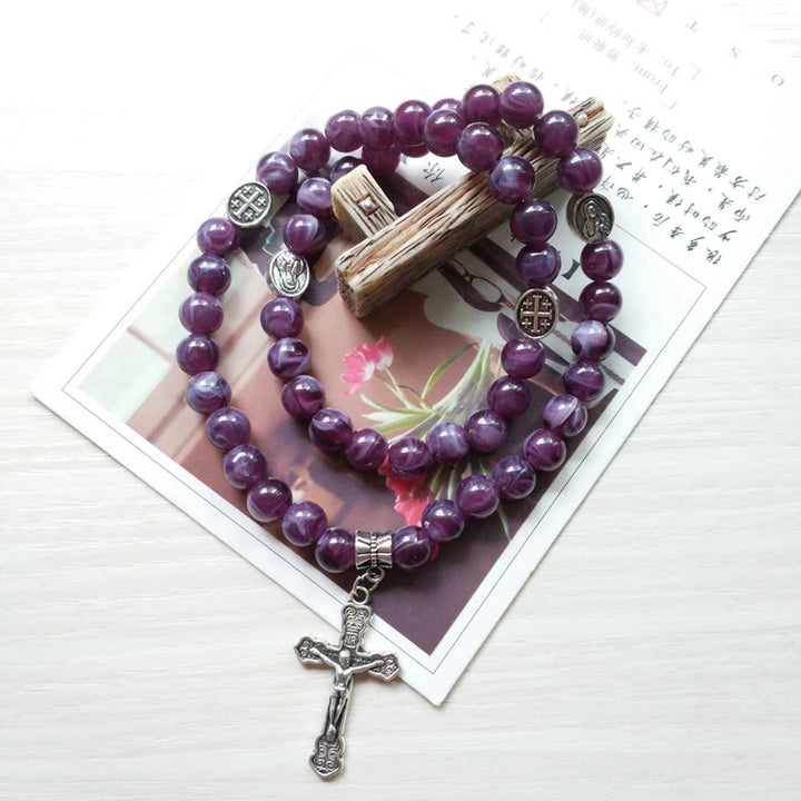Olivenorma Amethyst Cross Pendant Rosary Bracelet - Amethyst&Cross - image 0