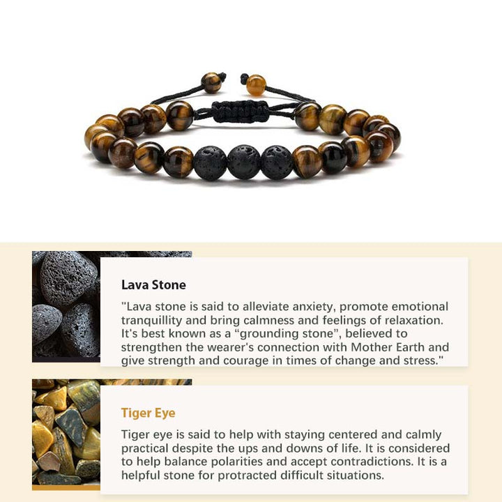 Natural Crystal Stone Healing Bracelet - Tiger Eye&Lava Stone - image 2