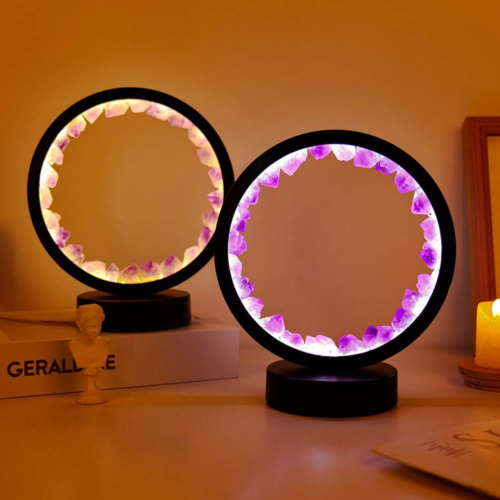 Olivenorma Natural "Amethyst Crystal Cluster Zen Light" Lamp Lights LED Decoration Rechargeable - image 1