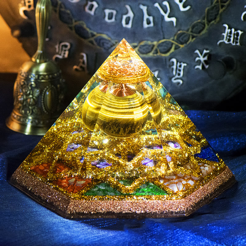 Olivenorma Holy Light-Hexahedral Tiger Eye Crystal Tower Orgone Pyramid - Orgone Pyramid - image 0