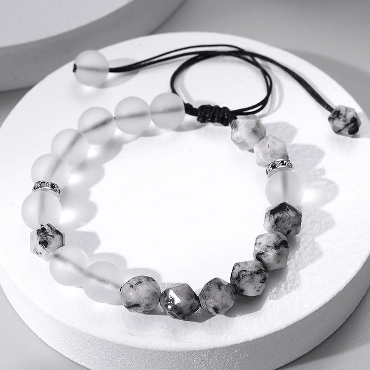 Olivenorma 10mm Brushed White Crystal Beaded Strap Bracelet - Clear Crystal&Snowflake Obsidian - image 0