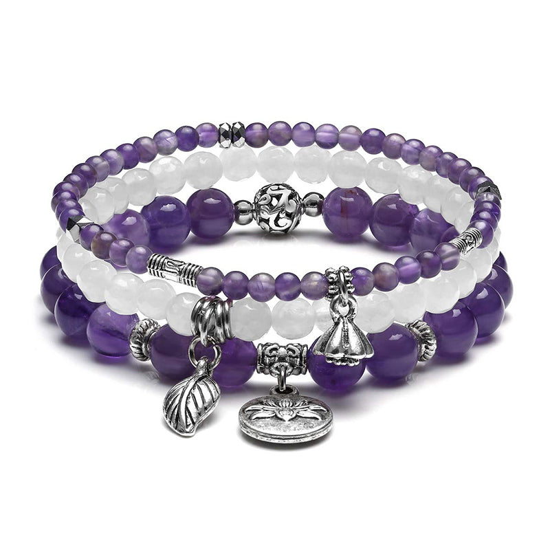 Amethyst Lotus Symbol 3 - Piece Bracelet - Amethyst - image 0