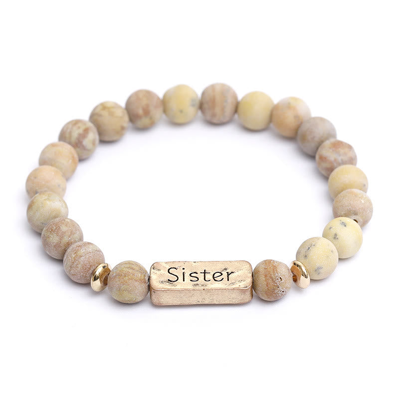 Olivenorma Natural Gemstone Sister Engraving Bracelet - Picture Jasper - image 1