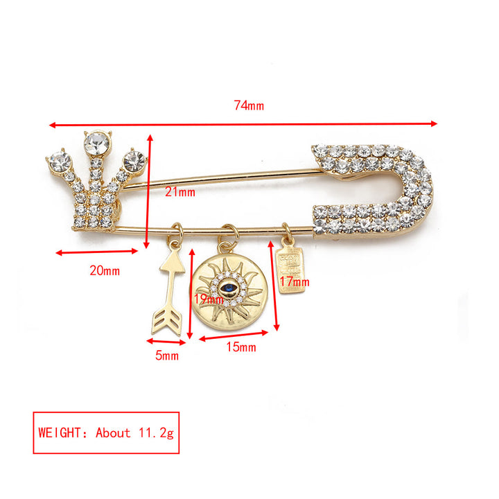 Olivenorma White Zircon Evil Eye Heart Brooch - Sun & Sword - image 18