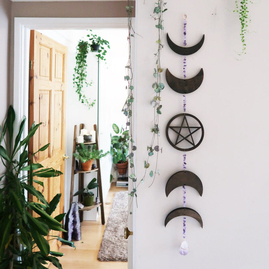 Olivenorma Amethyst Gravel Pentagram Moon Phase Wall Decor - Amethyst & Bronze Pentagram - image 0
