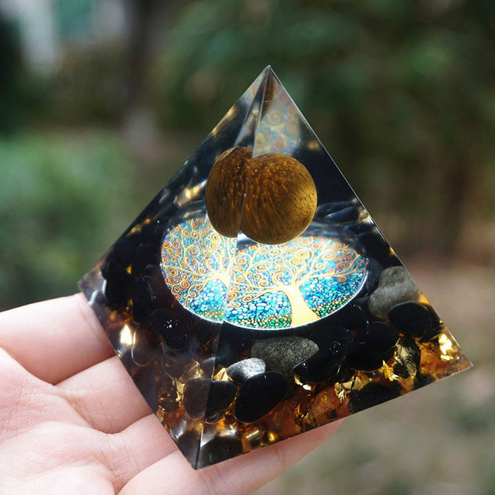 Olivenorma Tiger Eye Sphere & Obsidian Protection Orgone Pyramid - image 1