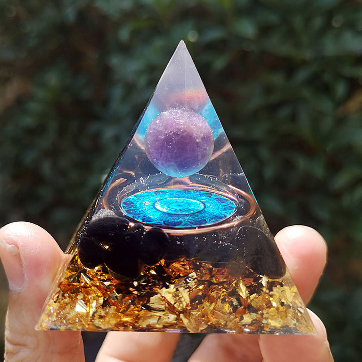 Olivenorma Amethyst with Black Tourmaline Orgone Pyramid - 10*10cm - YES PLEASE $8 - image 0