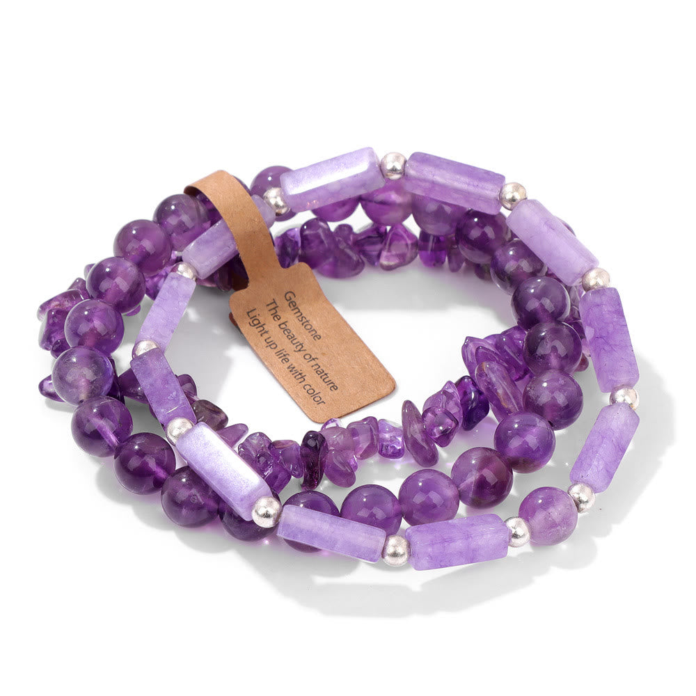 Olivenorma Natural Stone Irregular Three Layer Bracelet Set - Amethyst - image 16