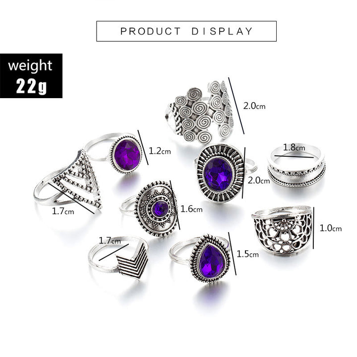 Olivenorma Vintage Purple Zircon Hollow 9 Piece Ring Set - image 5