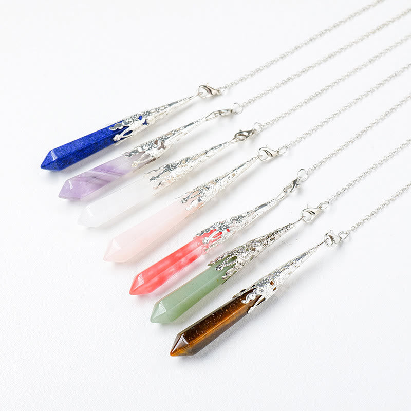 Olivenorma Natural Crystal Golden Silver Color Copper Chain Pendulum - Silver - Amethyst - image 2