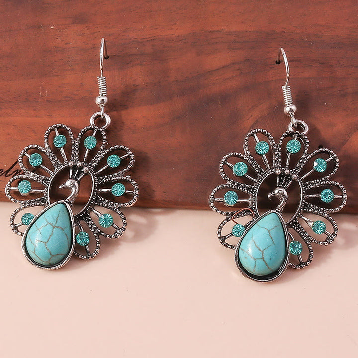 Olivenorma Turquoise Paraiba Tourmaline Peacock Shape Pendant Earrings - image 2