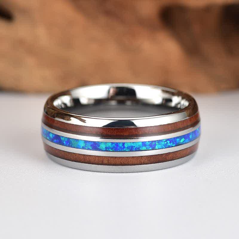 Olivenorma Koa Wood and Abalone Shell Tungsten Carbide Ring - image 7