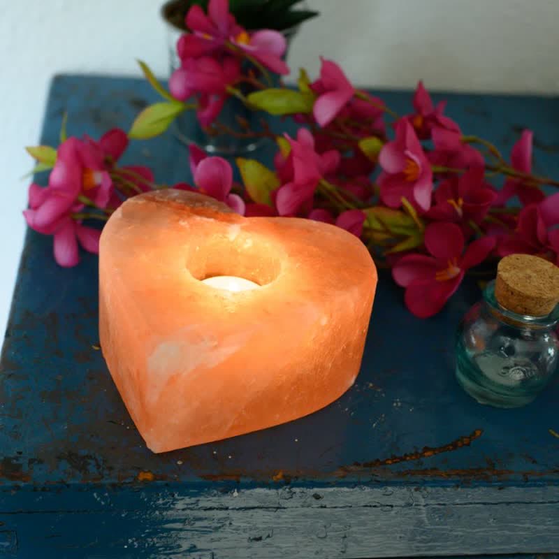 Olivenorma Hand Carved Heart Shape Candle Holder Himalayan Pink Salt Lamp - image 4