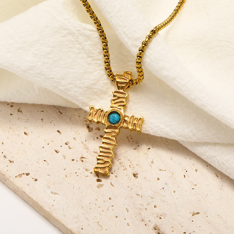 Olivenorma Turquoise Cross Pendant Titanium Steel Necklace - image 1