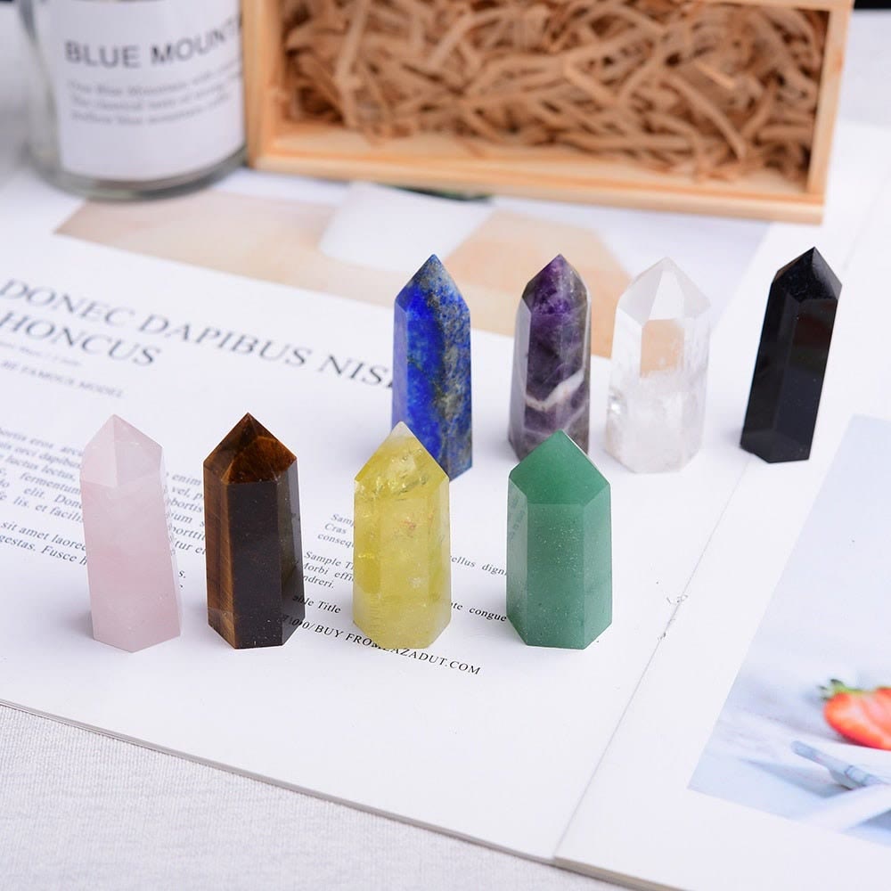Olivenorma Eight Piece Natural Spire Chakra Crystal Wands Set - image 1