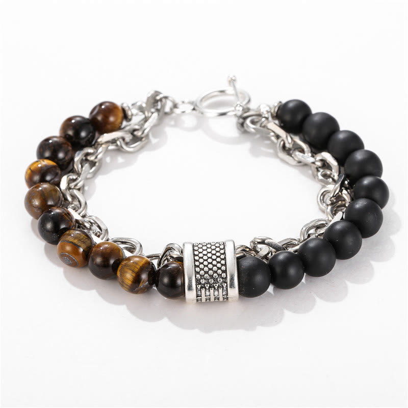 Olivenorma Punk Frosted Stone Combination Geometric Shape Men Bracelet - Tiger Eye&Black Onyx - image 5