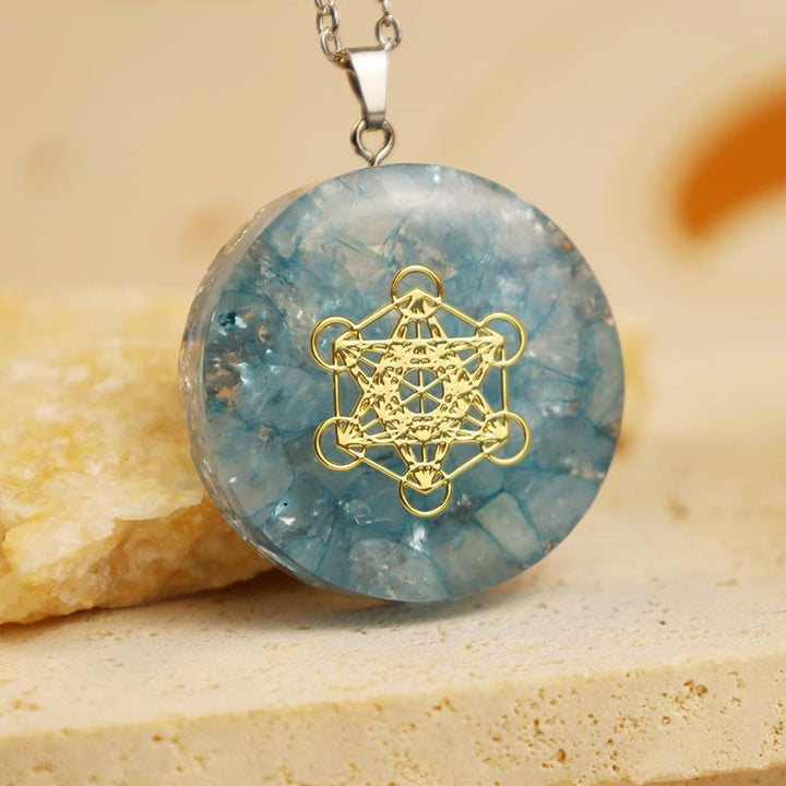 Aquamarine Metatron's Cube Energy Necklace - image 0