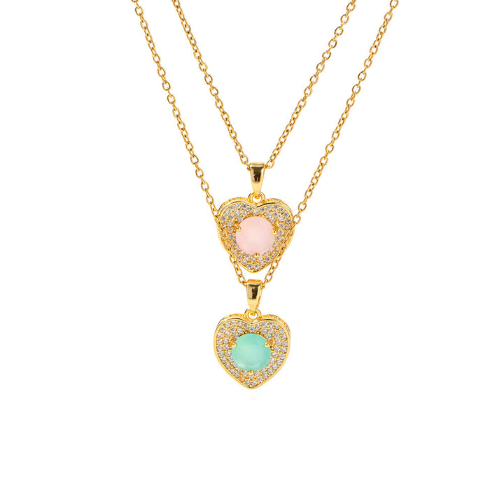 Olivenorma Pink Opal Amazonite Gold Heart Pendant Necklace - image 9