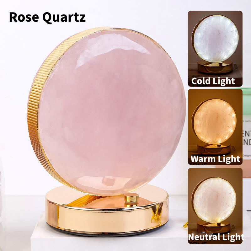 Olivenorma Natural Crystal Stone Table Night Lamp Gemstone Decoration - Round&Rose Quartz - image 8