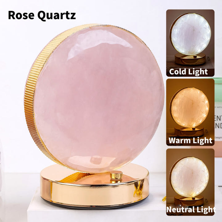 Olivenorma Natural Crystal Stone Table Night Lamp Gemstone Decoration - Round&Rose Quartz - image 8