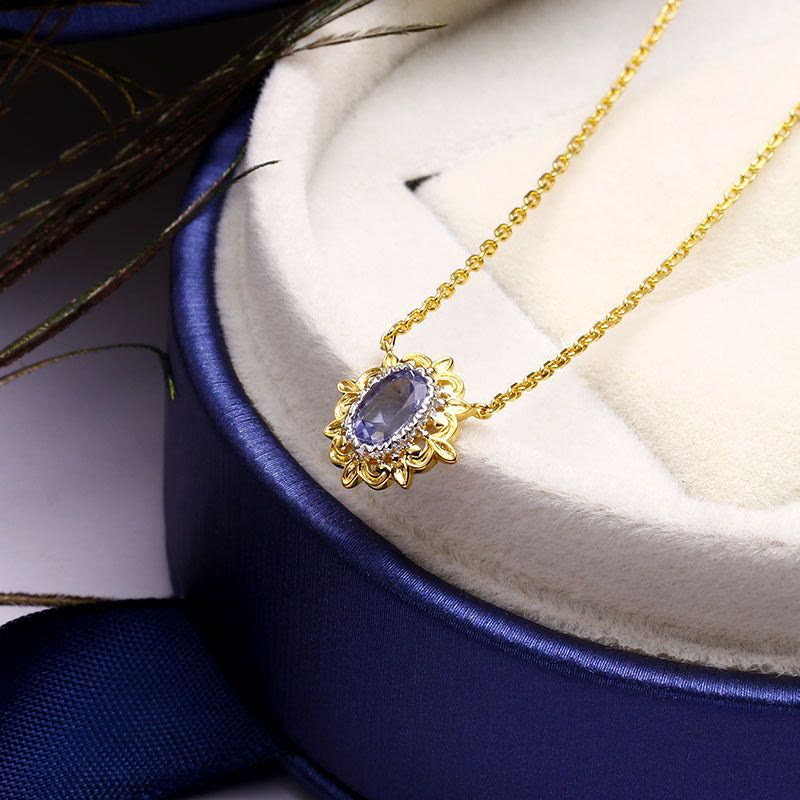 Olivenorma Sapphire European Style Retro Simple Pendant Necklace - Sapphire - image 0