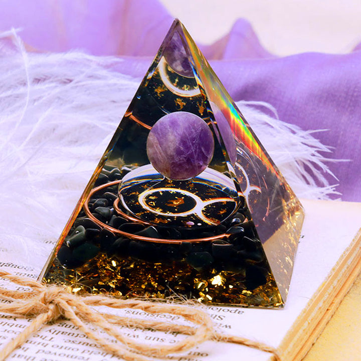 Olivenorma Amethyst Sphere With Obsidian Zodiac Taurus Orgone Pyramid - image 2