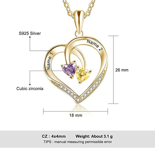 Olivenorma Custom Heart Promise 2 Birthstones Name Engaving Necklace - image 8