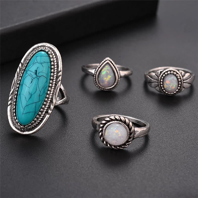 Olivenorma Opal Turquoise Elephant Leaf 8-Piece Ring Set - image 9