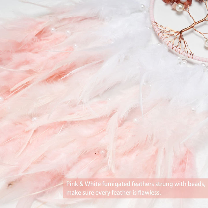 Olivenorma Crystal Tree of Life Pink Feather Dream Catcher - image 4