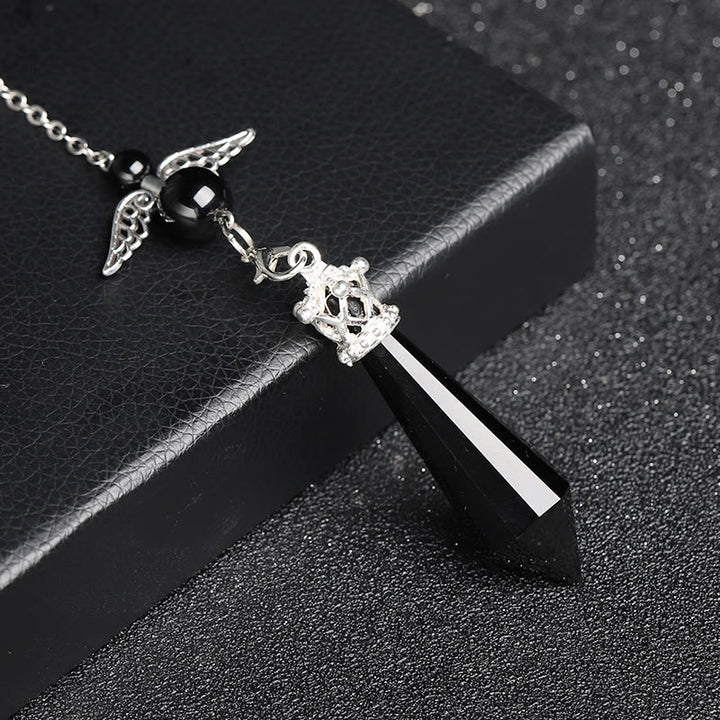 Olivenorma Labradorite Crystal Angel Wings Pendulum - Obsidian - image 4