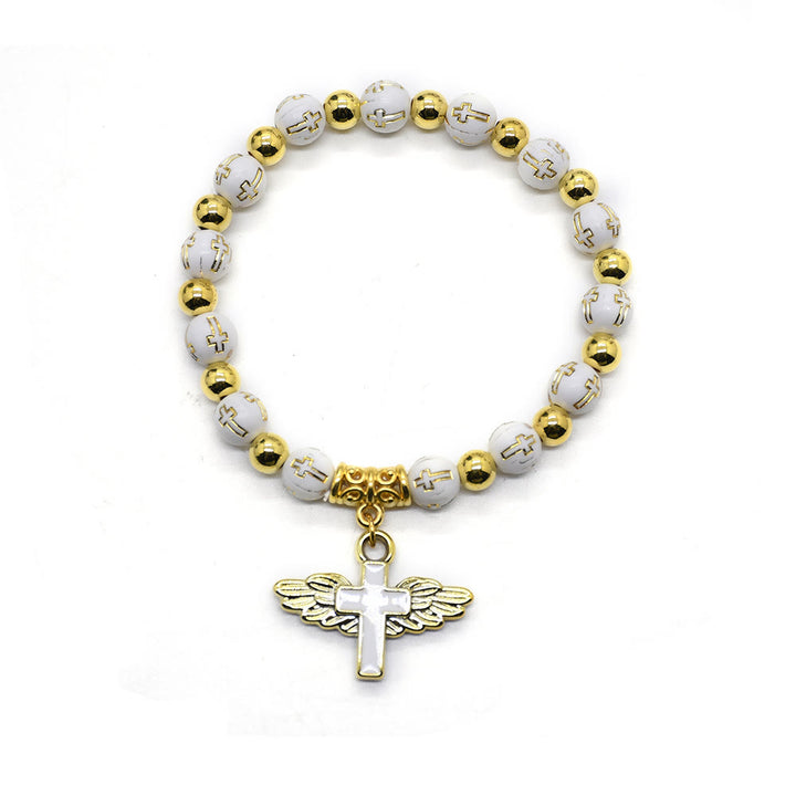 Olivenorma White Jade Cross Beaded Bracelet - White#2 - image 8